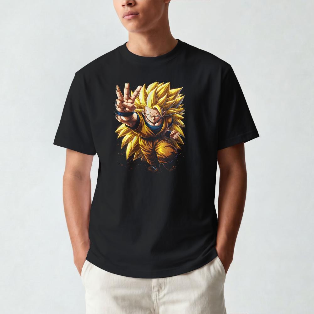 Camiseta Preta Estampa Goku em Halftone 100% Algodão Premium Conforto e Qualidade para Ocasiões Variadas