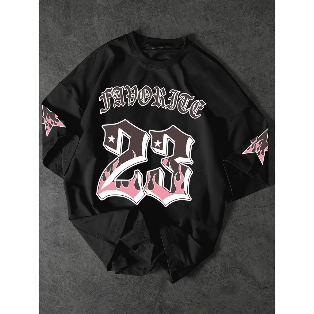 Camiseta Masculina Streetwear Algodão Penteado Infantil Adulto Plus Size Estampa Favorite 23 Estiloso cartoon Fogo Swag