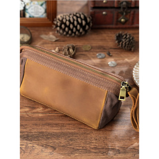 Estojo de lápis com zíper de grande capacidade, retrô, artesanal, bolsa de armazenamento de papelaria, bolsa de proteção