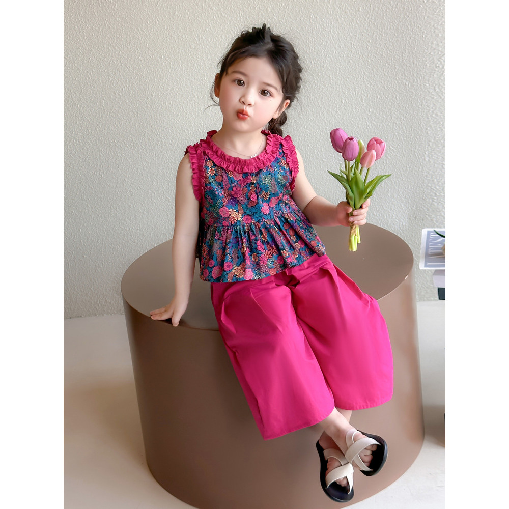 Feminino bebê verão moda Floral camisa do bebê terno 2025 novo estilo moda feminina crianças calças de perna larga terno