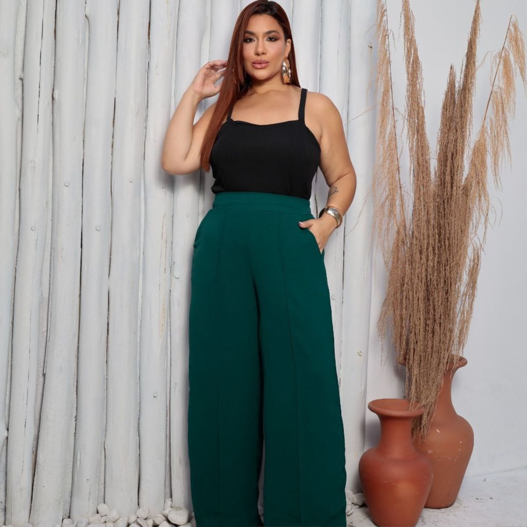 Calça Pantalona Com Forro Slim ao Plus Size Feminina Duna Cintura Alta Alfaiataria M G GG G1 G2