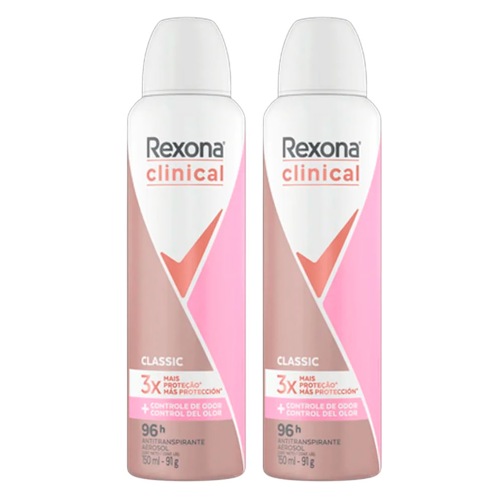 Kit Desodorante Antitranspirante Aerosol Rexona Clinical Classic 91g - 2 Unidades