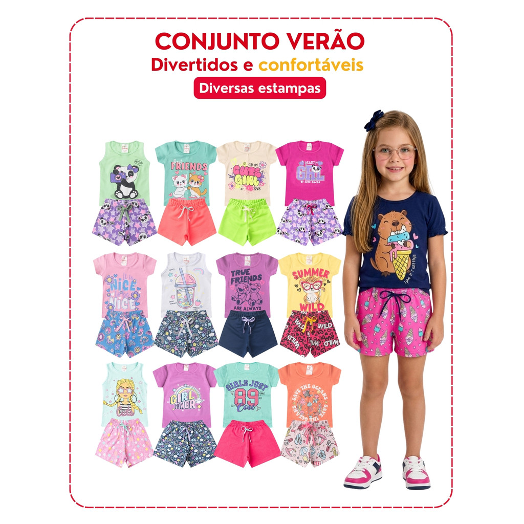 Kit 6 Peças Roupa Infantil Menina Verão Conjunto Feminino Tamanhos 1 ao 14 · foto 2