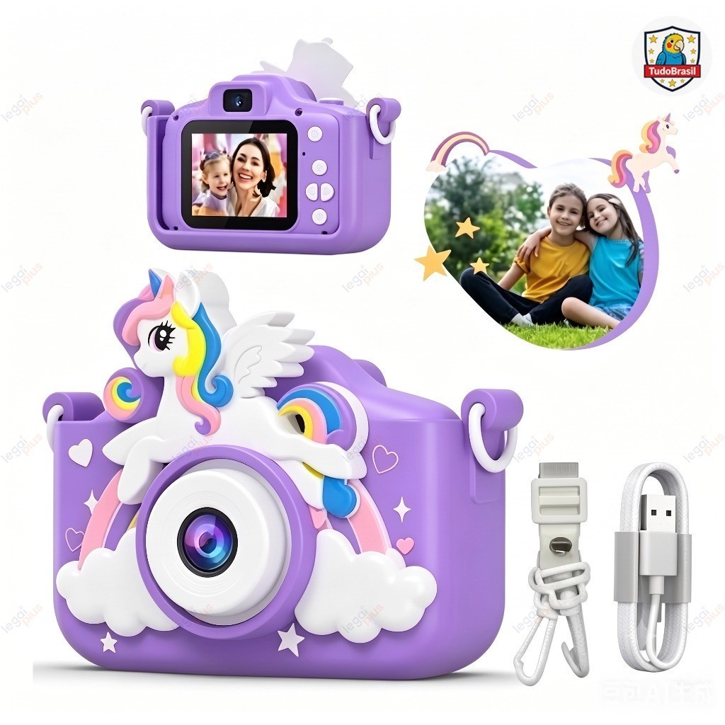 Mini Câmera HD Infantil Recarregável Acompanhada de Capa, Ideal para Tirar Fotos e Gravar Vídeos e Filmes