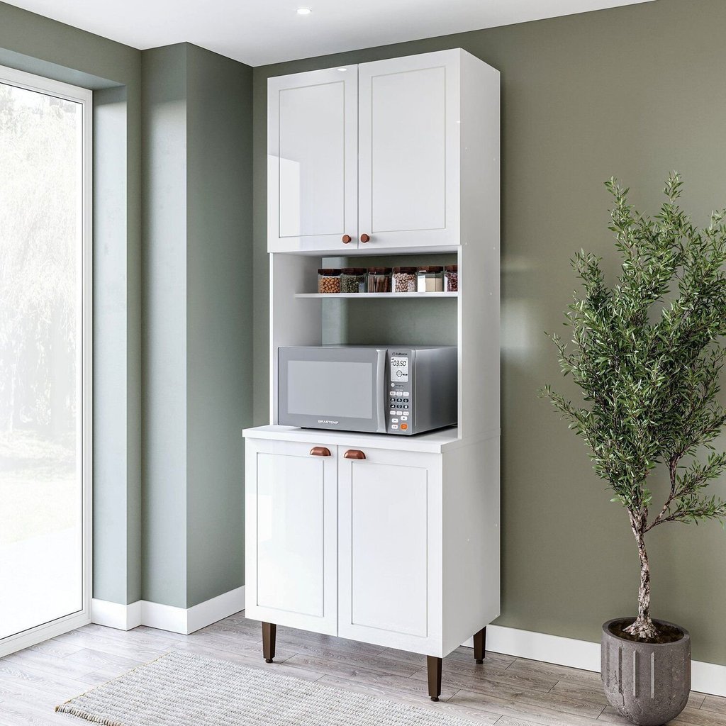 Paneleiro/Torre Quente 4 Portas 2 Nichos para Forno e Utensílios com 80 cm Pérola Yescasa Branco Branco