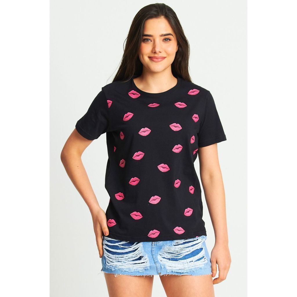 Camiseta Feminina Belle Glamour Beijinhos Planet Girls Preto