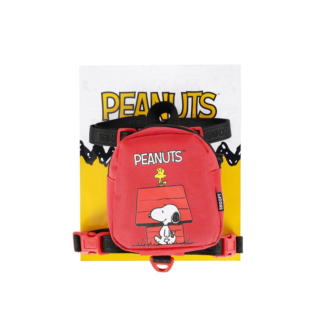 Mochila Peitoral Pet Média com Guia em Poliéster Snoopy - Vermelho