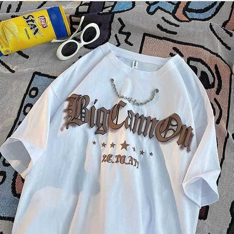 Moda novo estilo simples verão camiseta juventude Popular moda rua Wear manga de cinco pontos masculino ins na moda padr