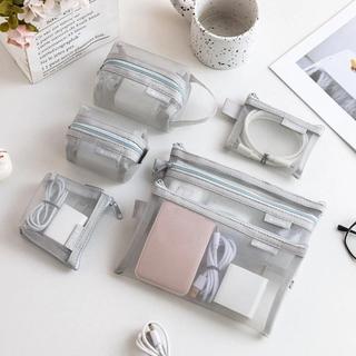 Conjunto De 6 Peças De Saco De Armazenamento De Malha , Transparente Minimalista Durável Com Zíper Digital De Cabo De Da