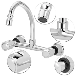 Torneira Misturador Cozinha Parede Metal Duplo Comando Água Quente Fria Arejador Articulado 1/4v