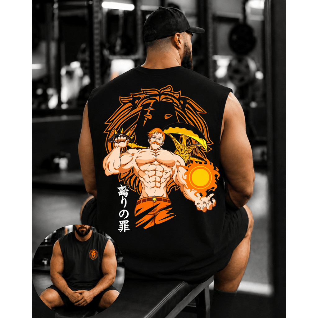 Regata Machão Masculina Oversized Anime Leão – Camiseta Fitness para Academia