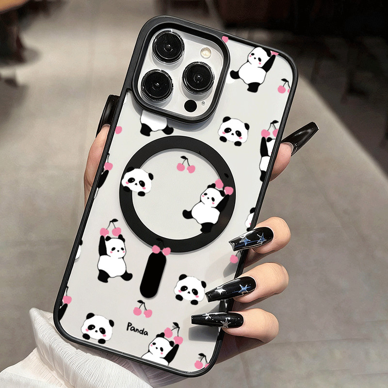 Bonito Panda Cereja Caso De Telefone Para Samsung Galaxy A06 A16 A26 A36 A54 A55 A56 A57 A35 A07 A17 A37 Capa Magnética