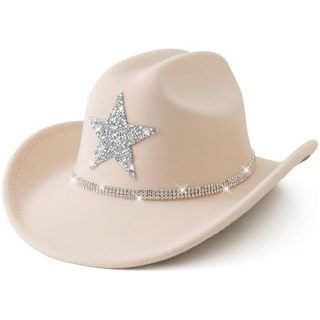 Jastore Chapéu De Cowboy Ocidental Infantil , Meninas , Meninos , Festa Com Tema De Feltro Estrela Prateada Brilhante
