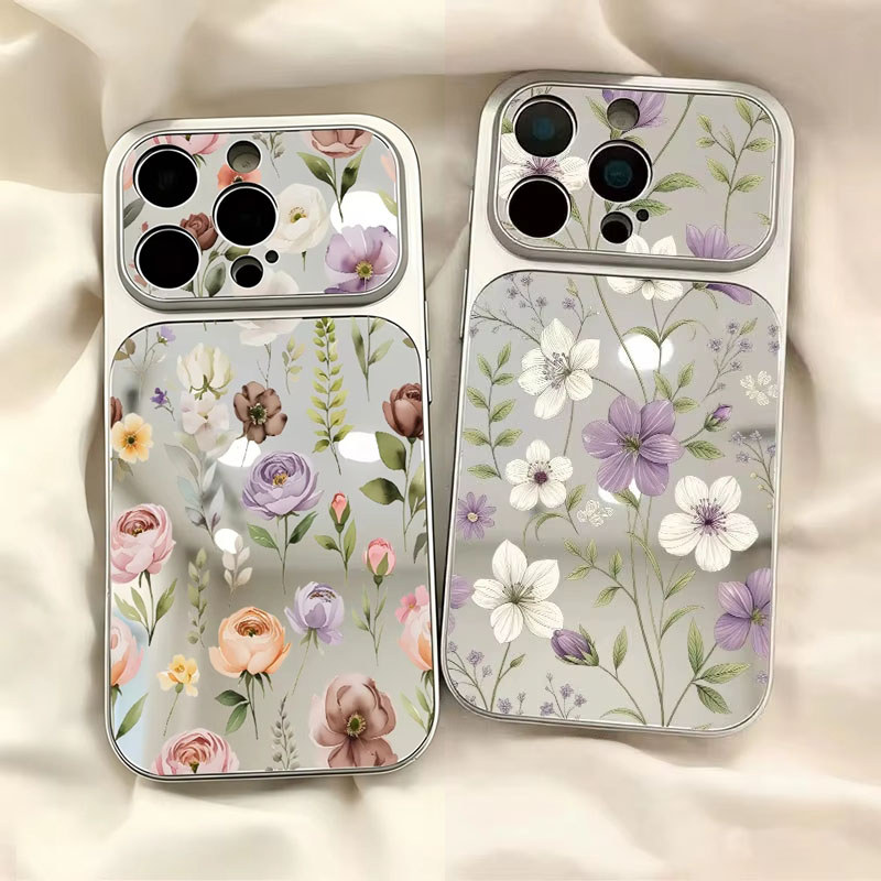 Elegante Retro Rosa Floral Espelho Caso De Telefone Para Samsung Galaxy A03 Core A13 A23 A33 A53 A73 A02 A02S A72 A52 A5