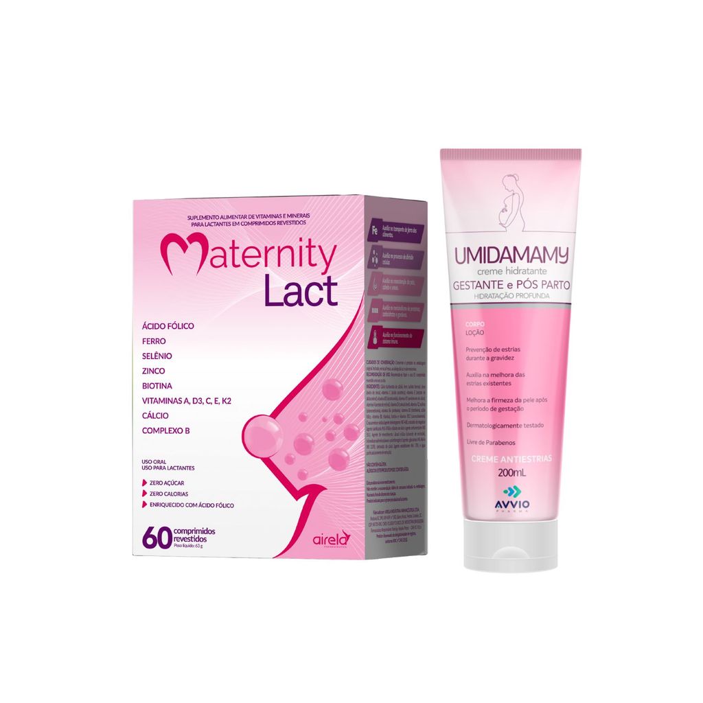 Combo Maternity Lact Airela 60 Comprimidos + Umidamamy Hidratante AVVIO 200ml