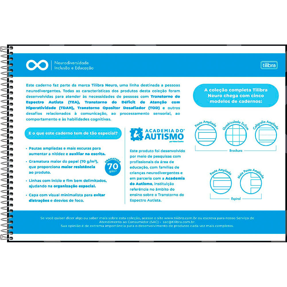 Caderno espiral capa dura meia pauta 40 folhas Neuro Tilibra — imagem 2 de 2