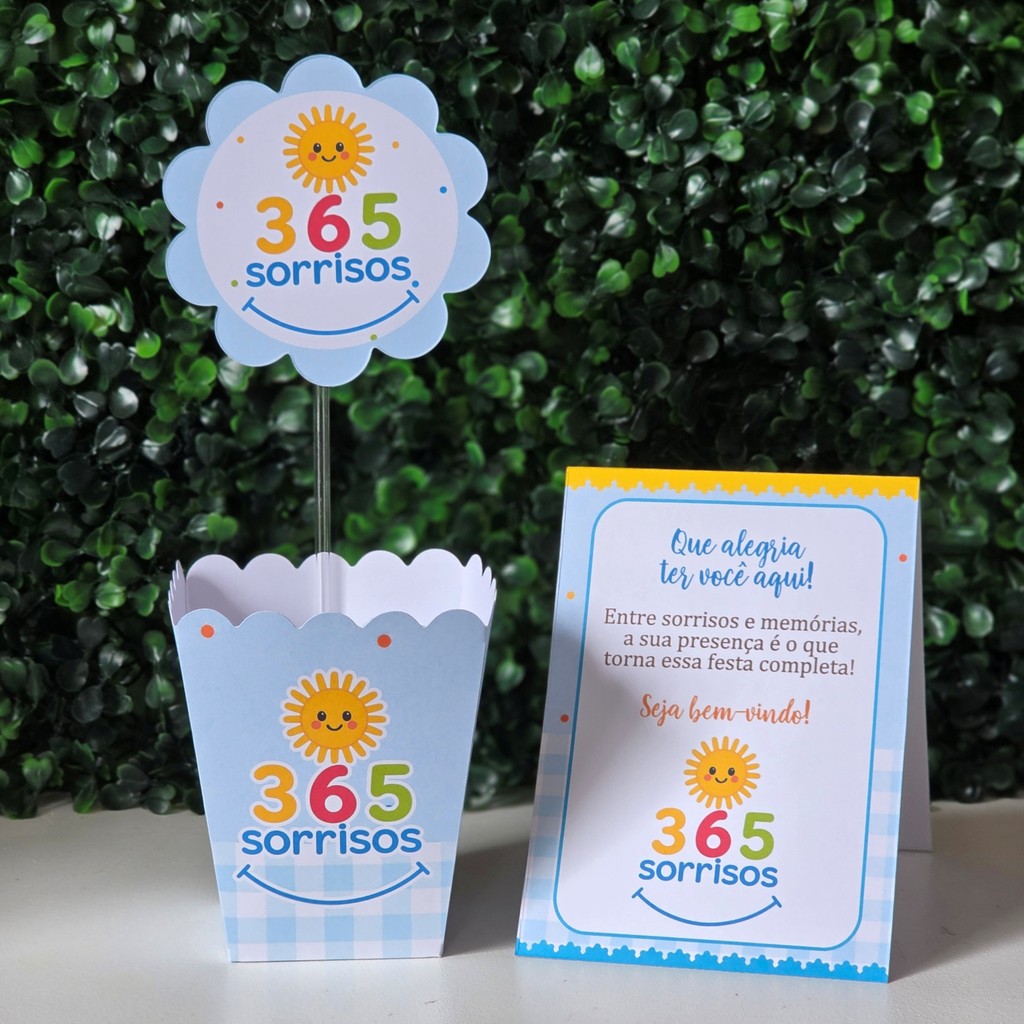 Centros de mesa + Plaquinhas 365 SORRISOS para festa infantis lembrancinhas de aniversario decoração personalizados