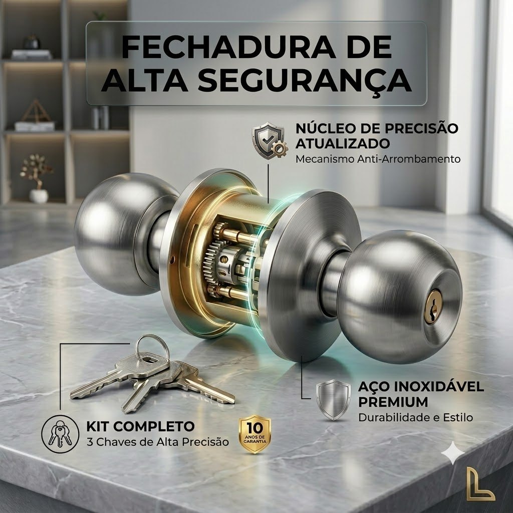 Fechadura Esférica Aço Inox 304 Premium Porta Banheiro Quarto Anti Ferrugem Redonda Alta Segurança Com Chaves