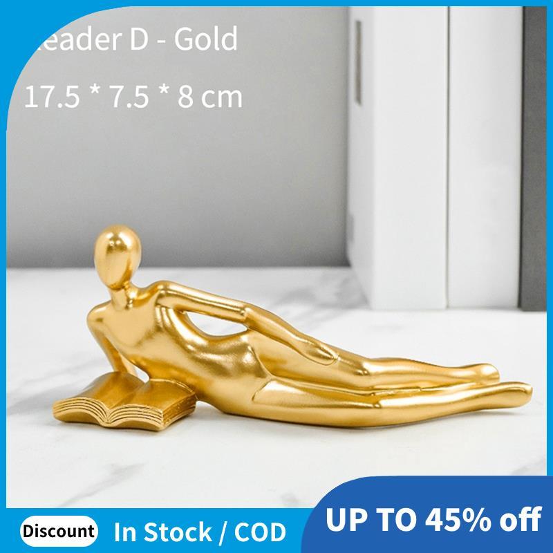 Decoração Dourada Estátua De Leitura Decorações Para Casa Destaque Dourado De Sala De Estar Resina Abstrata Estatuetas B