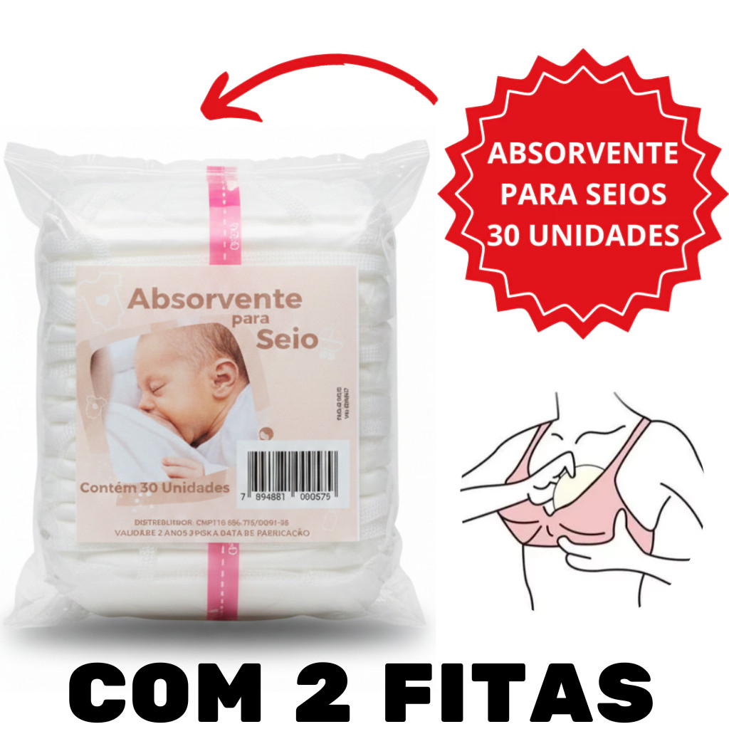 Absorvente com duas fita adesiva  Para Seios Descartável Pro 30 Un – Alta Absorção Antivazamento Amamentação