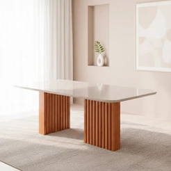 Mesa de Madeira Ester 180 com Vidro Cinamomo/Off White - Cimol