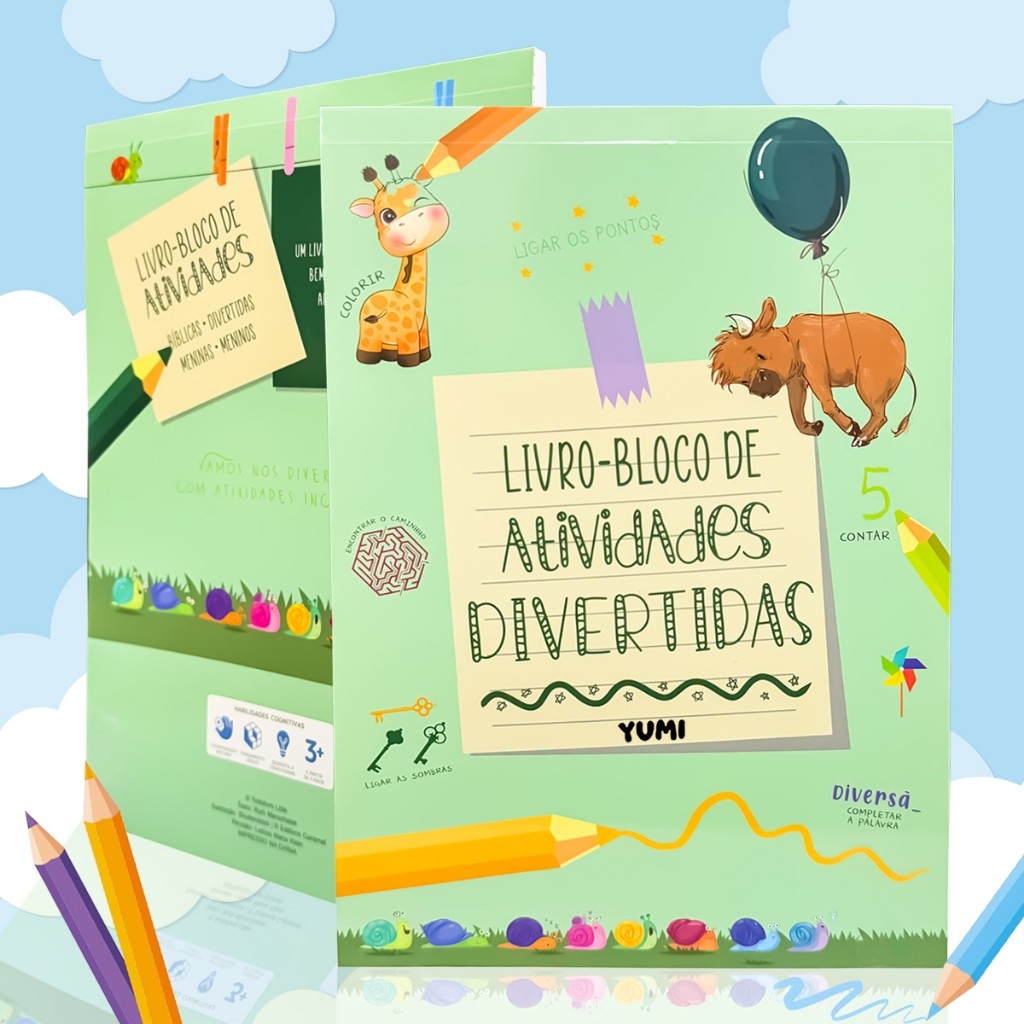 Livro Infantil Bloco De Atividades Divertidas Desenhos Para Colorir Folhas Brancas Premium