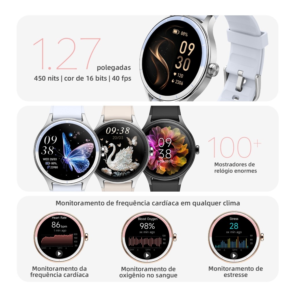 Smartwatch feminino BETTDOW: tela LCD de 1,27 polegadas, resistência à água IP68, caixa de liga metálica, modo esportivo · foto 2
