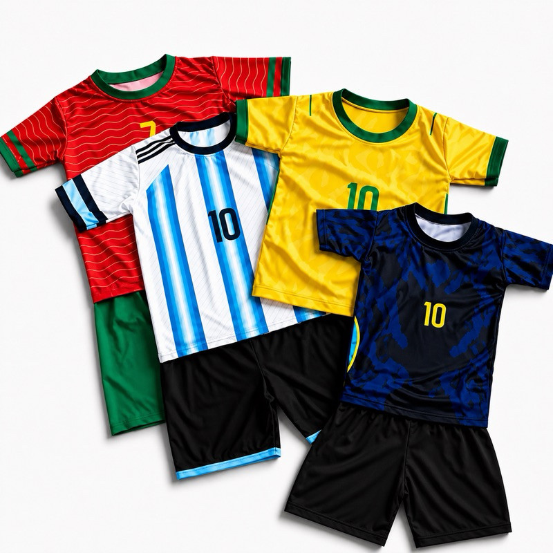 Conjunto Infantil Futebol Camisa e Shorts Brasil Argentina Portugal Kit Esportivo Masculino Tamanhos 2 ao 14