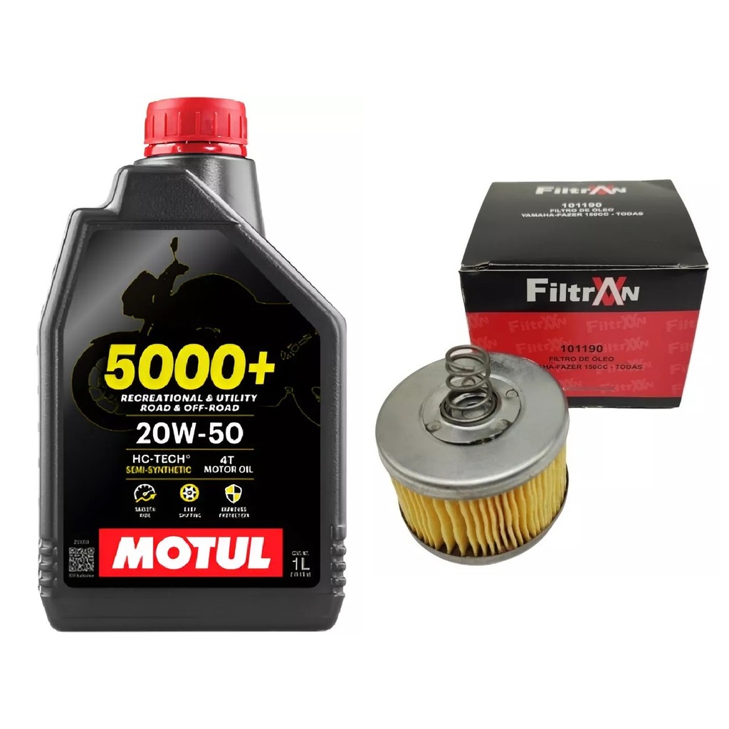 KIT TROCA ÓLEO MOTUL 5000+ 20W50 4T 1L 1021 + 1 FILTRO CROSSER 150 FAZER 150 FACTOR 150-125