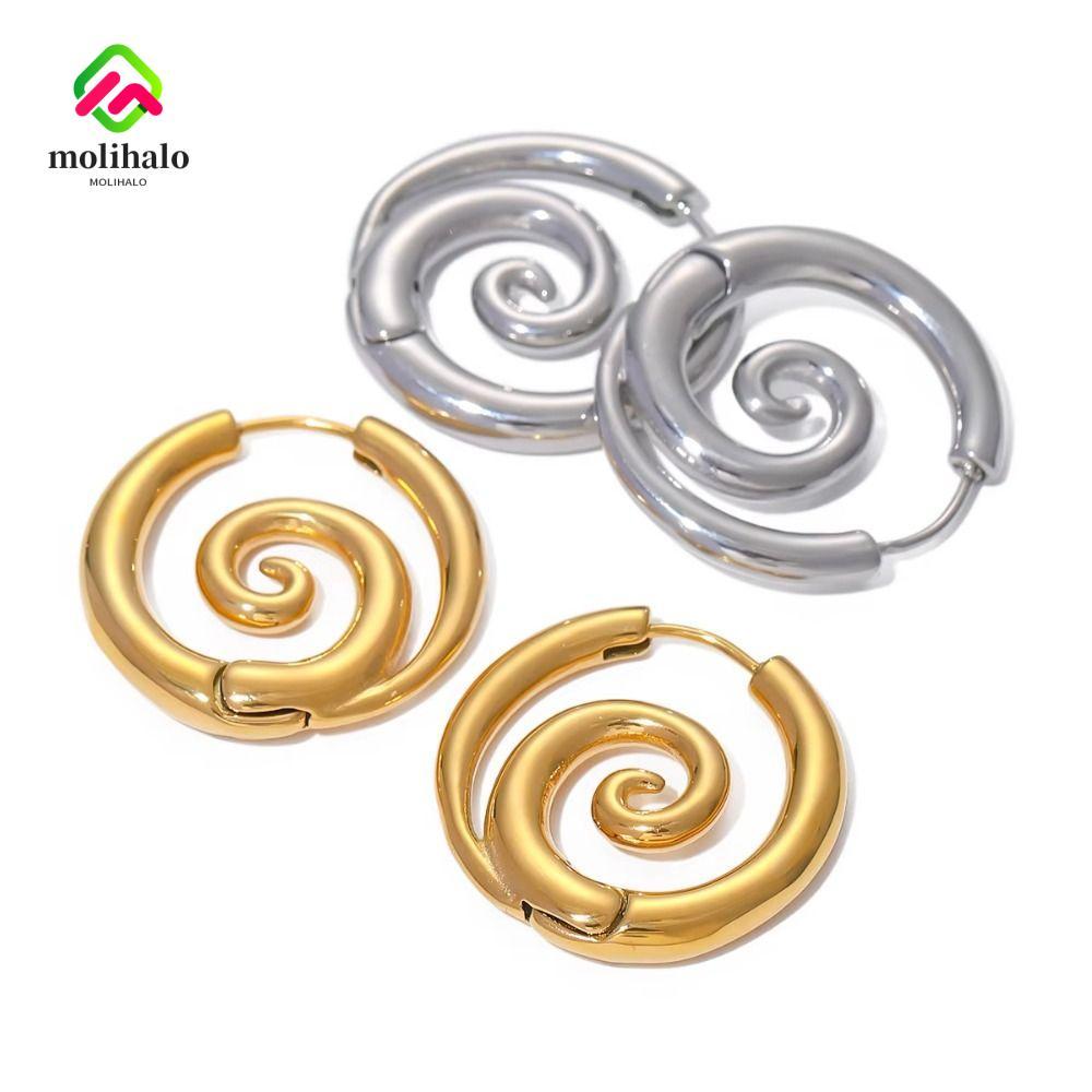 Brincos De Argola Em Espiral MOLIHALO , Festa De Joias Antialérgicas De Aço Inoxidável , Brinco De Metal Dourado