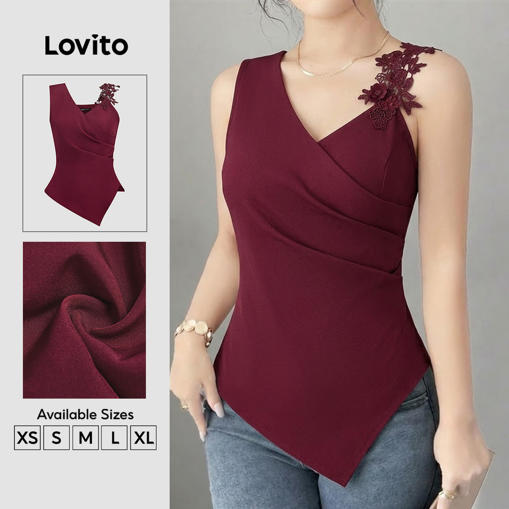 Lovito Elegante Blusa De Festa Vermelha Com Apliques Assimétricos Ideal Para Primavera/verão Em Tom Off-white LK2ED133