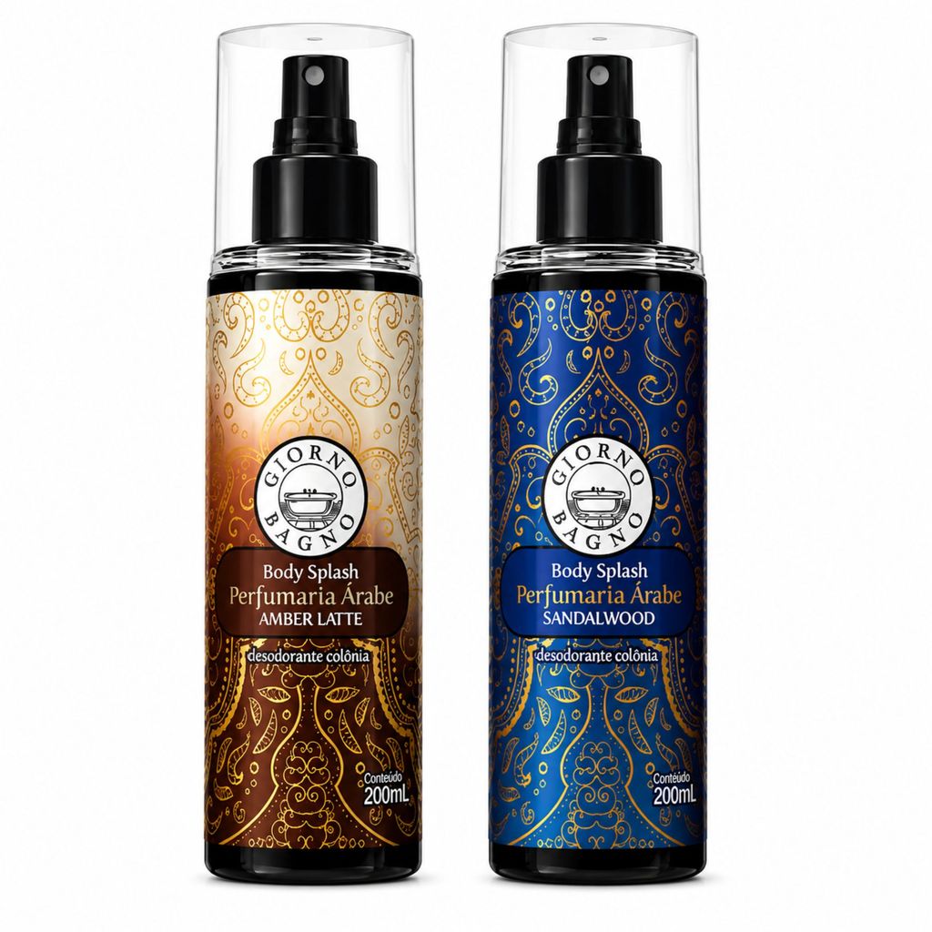 Kit 2 Body Splash Perfumaria Árabe Amber Latte e Sandalwood Giorno Bagno 200ml Desodorante Colônia