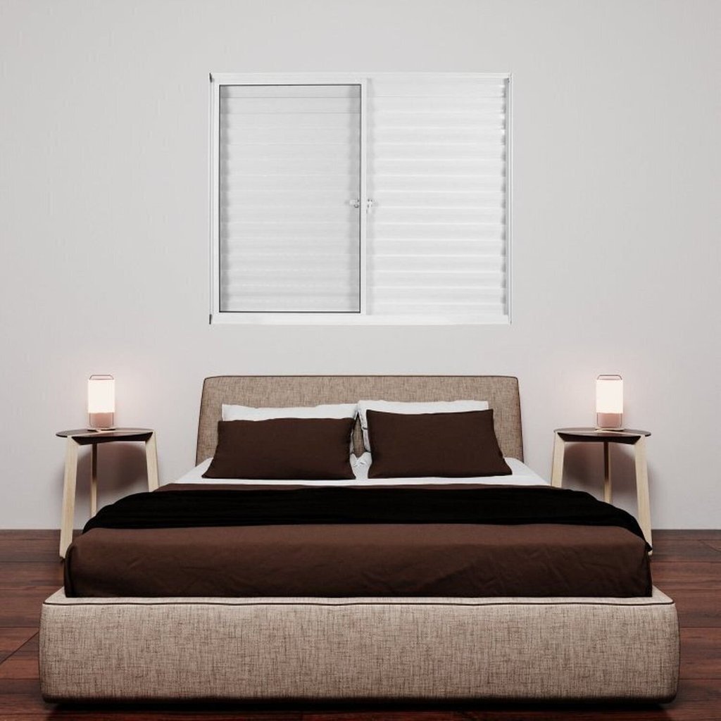 Kit com 2 Janelas de Alumínio Veneziana 100x120cm 3 Folhas 1 Fixa com Vidro Liso Branco MGM