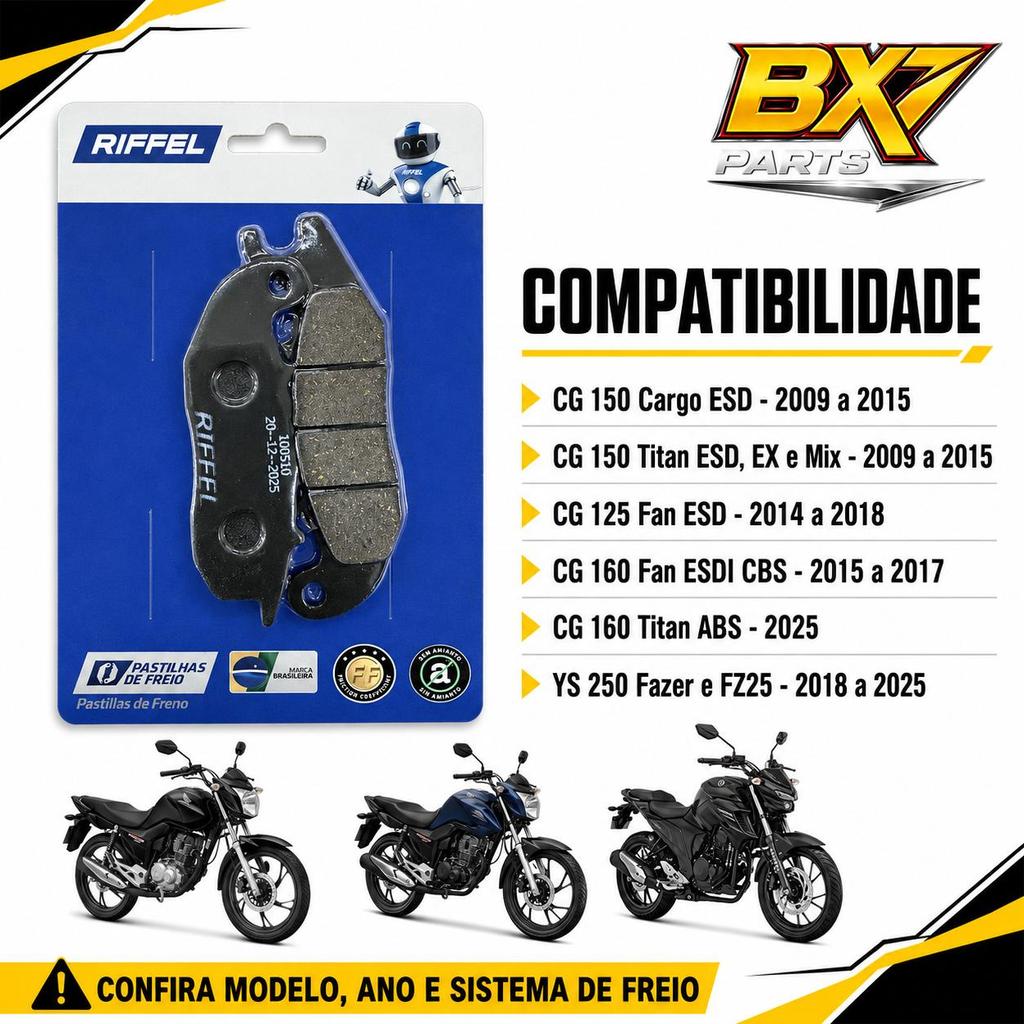 Pastilha Freio Dian. Titan Fan150 160 09/17 - Titan Fan160 2025 diante ABS - Fazer250 FZ25 18diante — imagem 2 de 2