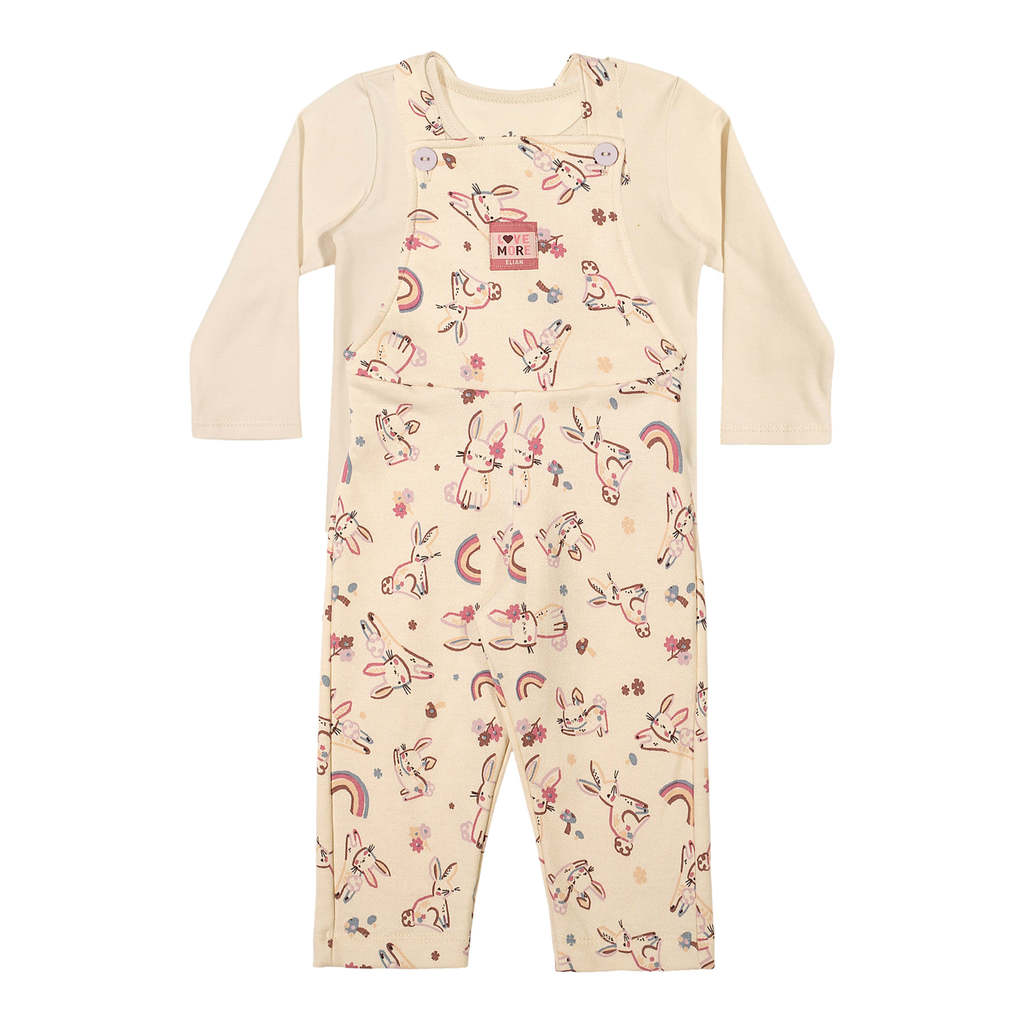 Conjunto Bebê Menina Jardineira Coelhinhos Elian Bege