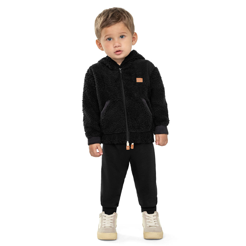 Conjunto Infantil Menino Capuz Pelúcia Colorittá Preto