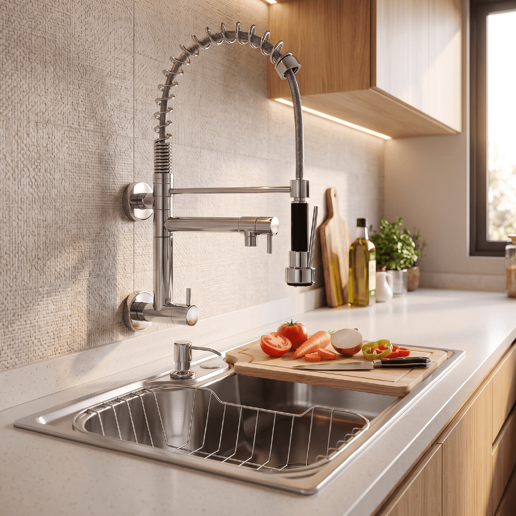 Kit Cuba Gourmet Aço Inox 50x40 Cozinha Com Torneira Spray de Parede Tábua de Co