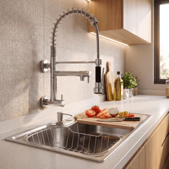 Kit Cuba Gourmet Aço Inox 50x40 Cozinha Com Torneira Spray de Parede Tábua de Corte Cesto Escorredor Dispenser Válvula