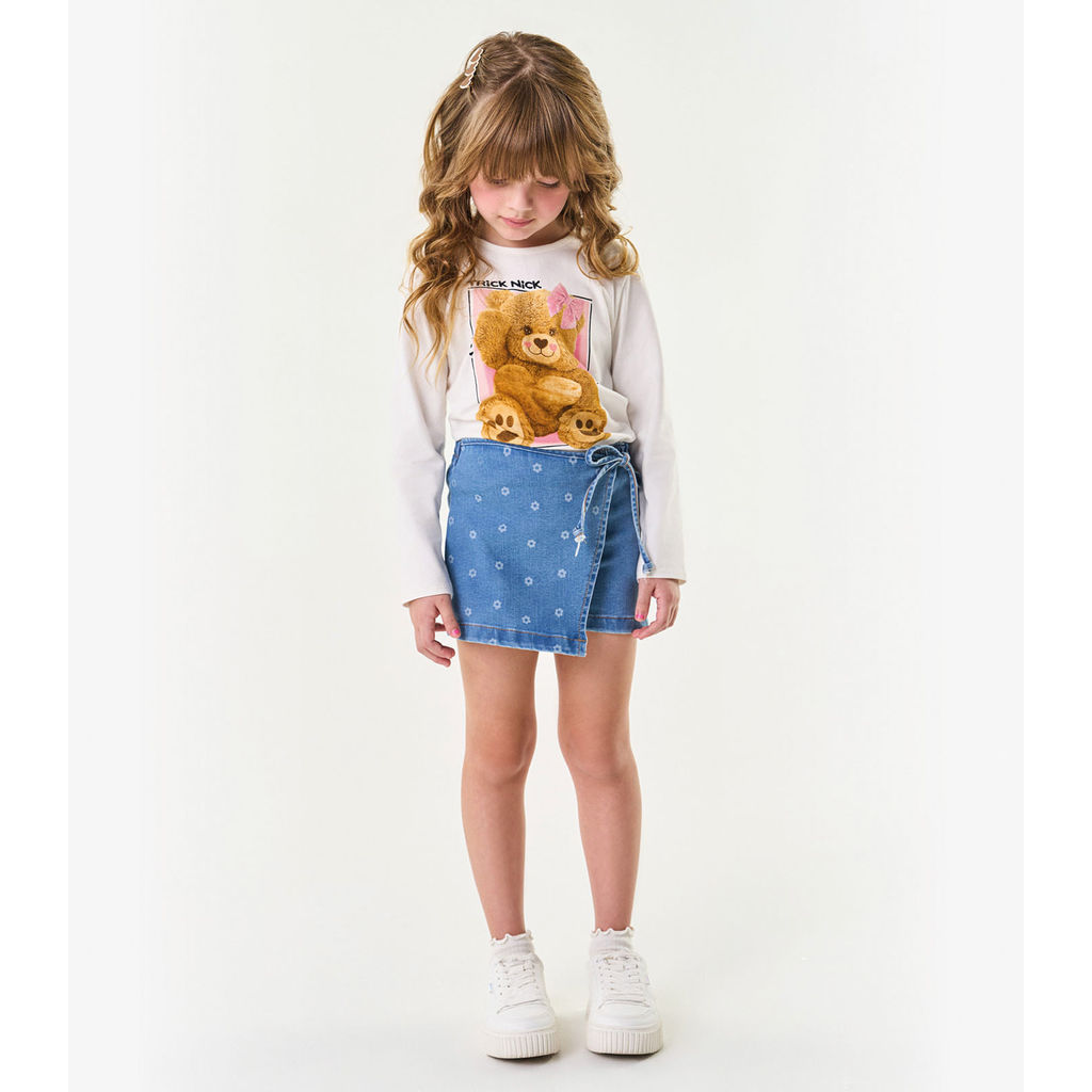 Shorts Saia Feminino Jeans Trick Nick Azul