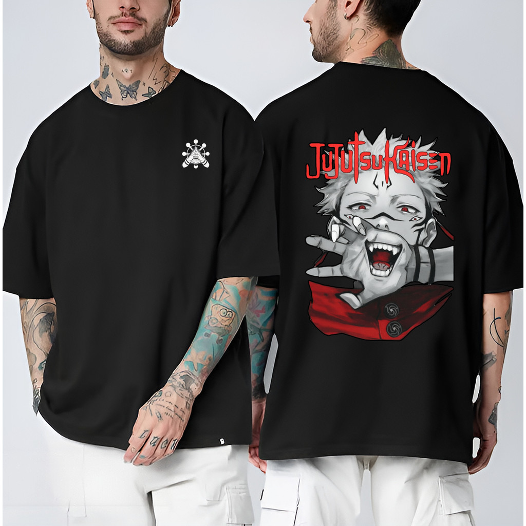 Camiseta Masculina Feminina Oversized Estampa Sukuna Jujutsu Kaisen Camiseta Streetwear de Anime Estampada Preta