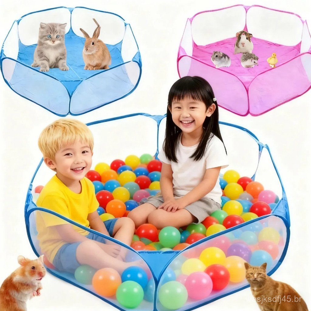 ​ ​   Cerca Dobrável de 120cm / Piscina de Bolinhas Hexagonal / À Prova d'Água para Bebês e Animais de Estimação / Cerca