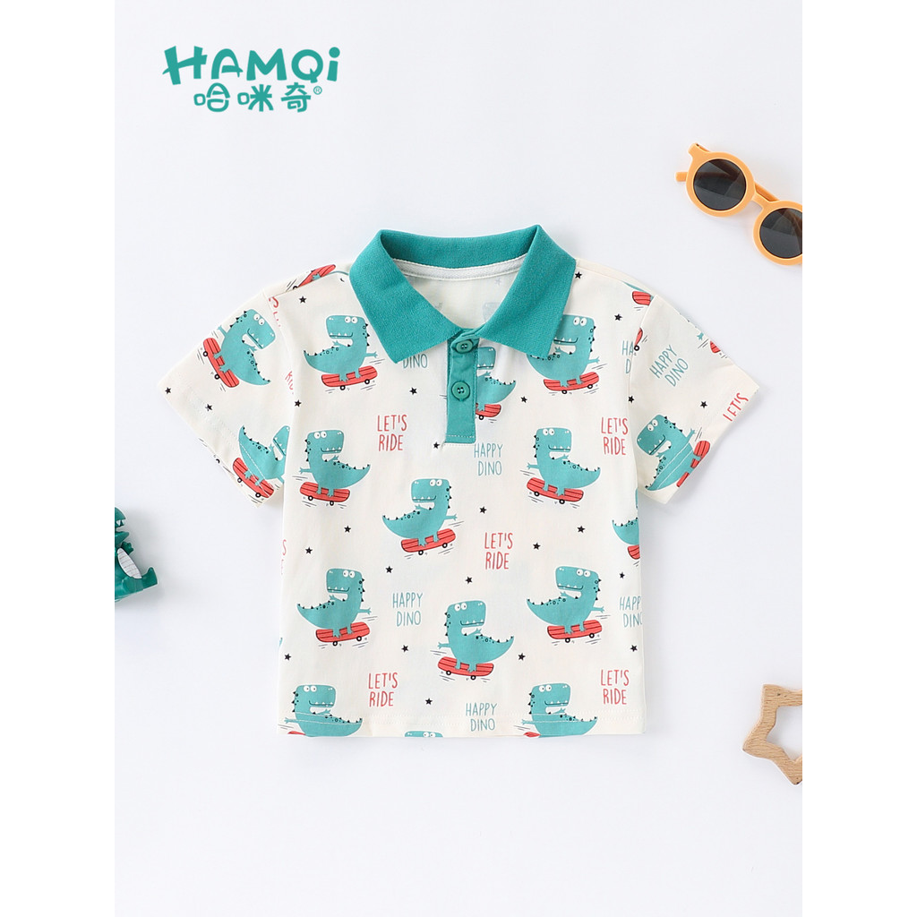 Meninos camisa polo de manga curta verão novo estilo pequenas crianças dos desenhos animados dinossauro camiseta topo be