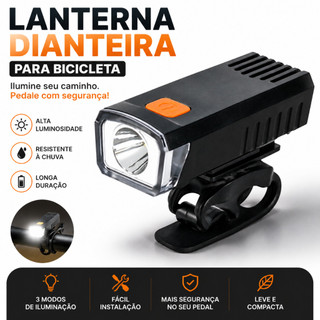 Farol de Bicicleta Recarregável por USB, Luz Frontal Potente e Resistente à Água para Pedaladas Noturnas e Trilhas