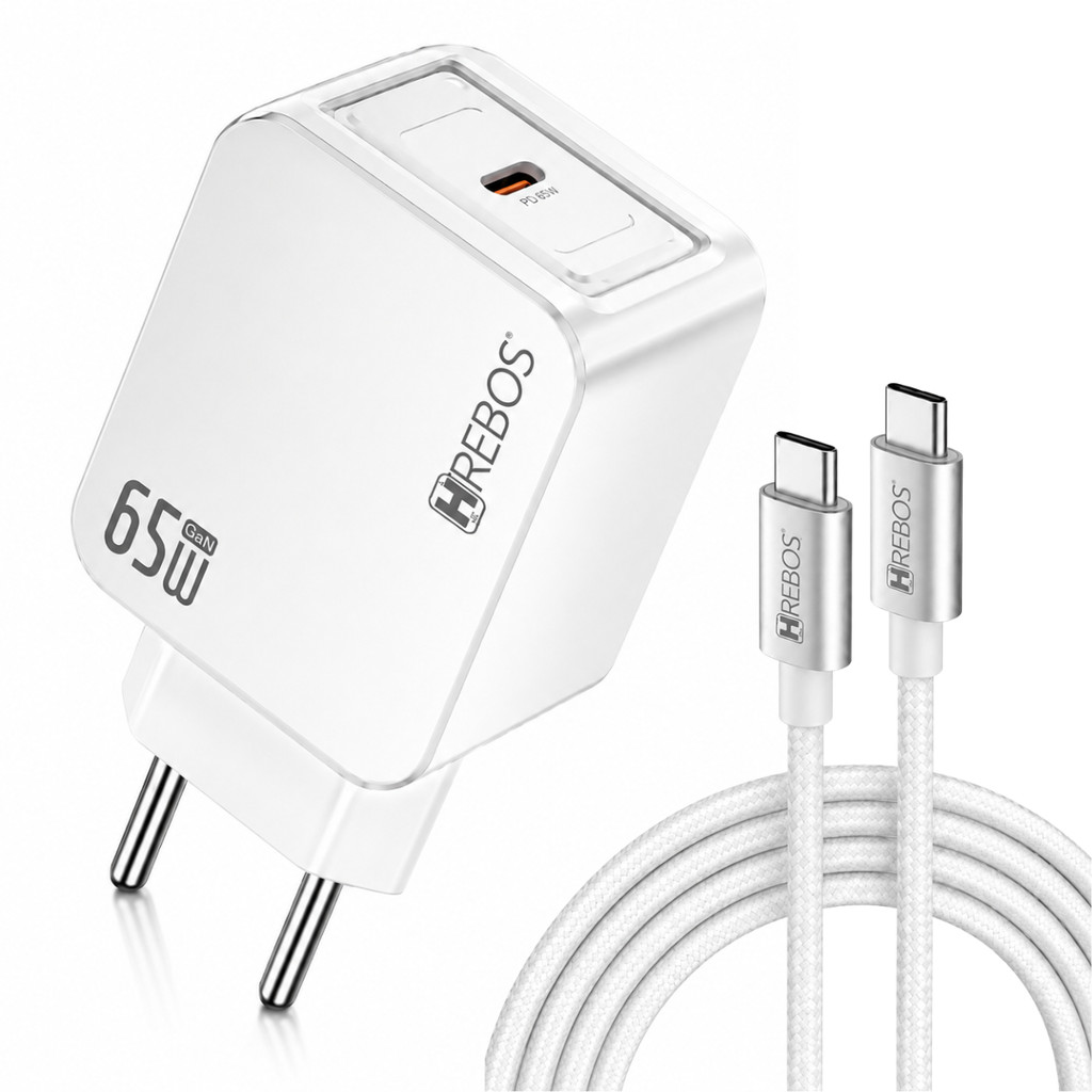 Carregador Turbo 65W Hrebos CRG-388CC USB-C Type-C PD + Cabo Type-C Bivolt