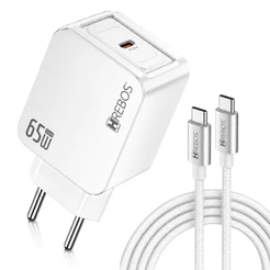 Carregador Turbo 65W Hrebos CRG-388CC USB-C Type-C PD + Cabo Type-C Bivolt