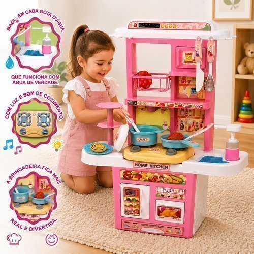 Cozinha Infantil Rosa Luzes Som Brinquedo Educativo Simulacao Role Play Desenvolvimento Criativo