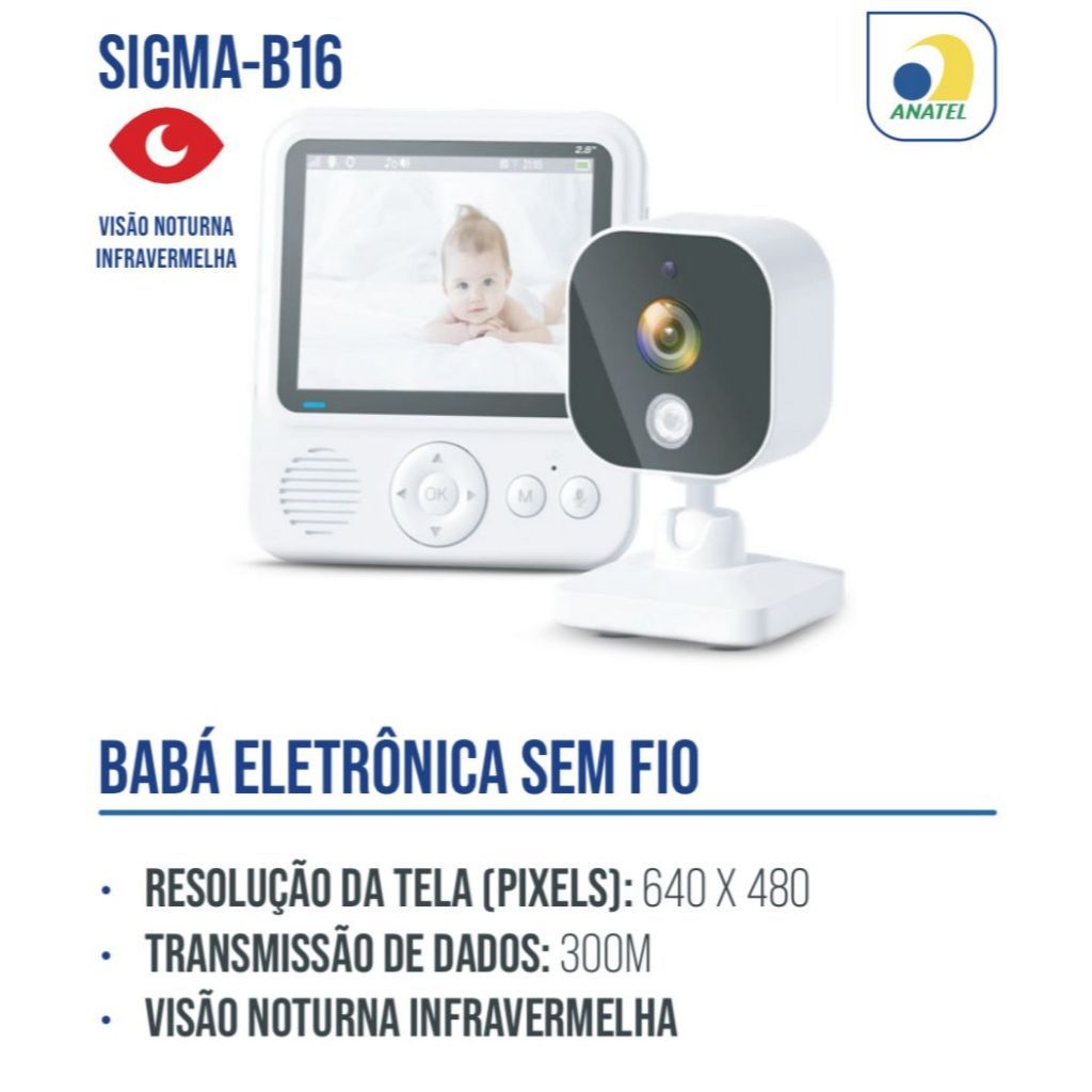 Babá Eletrônica Sem Fio Visão Noturna Infravermelha Sigma A-B16