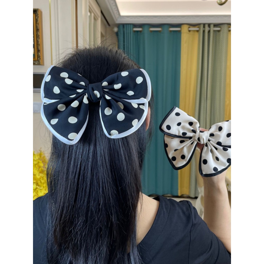 Pequeno fresco preto bolinhas Chiffon arco acessórios para o cabelo das crianças doce moda primavera clipe de cabelo est