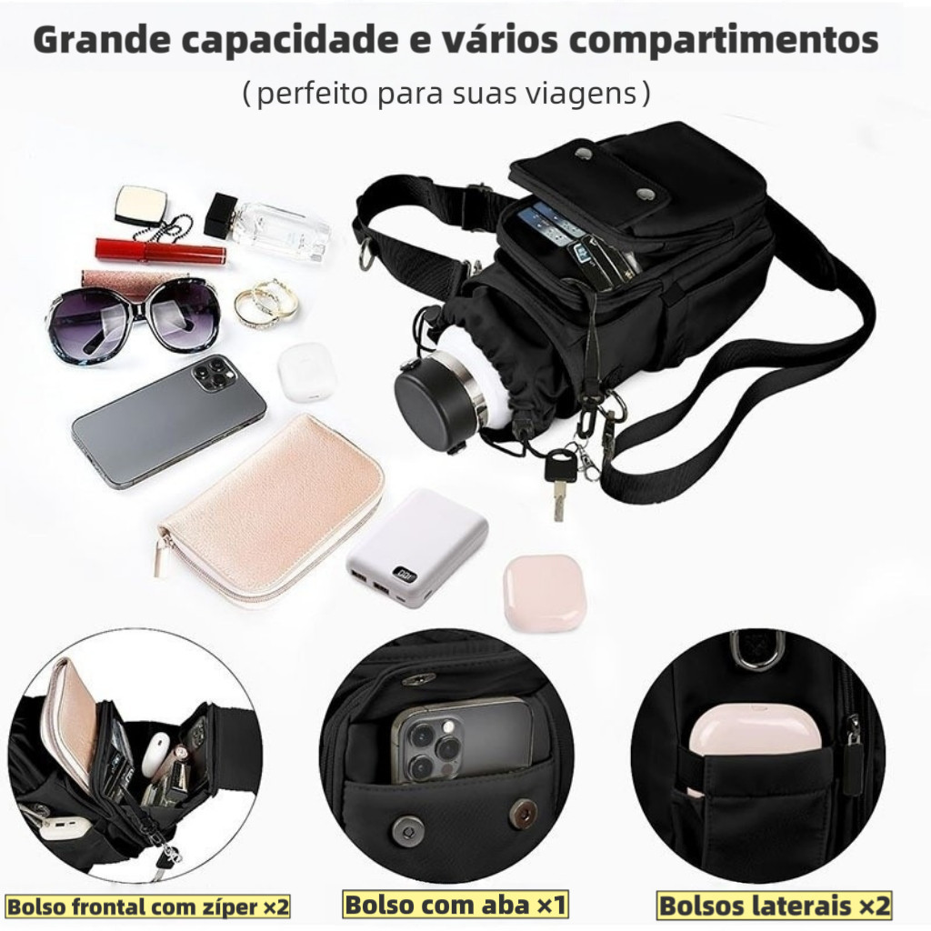 Bolsa para Garrafa 40oz Impermeável 5 Bolsos Alça Ajustável com Mosquetão Uso nas Costas e Transversal Esporte maxbel — imagem 2 de 2