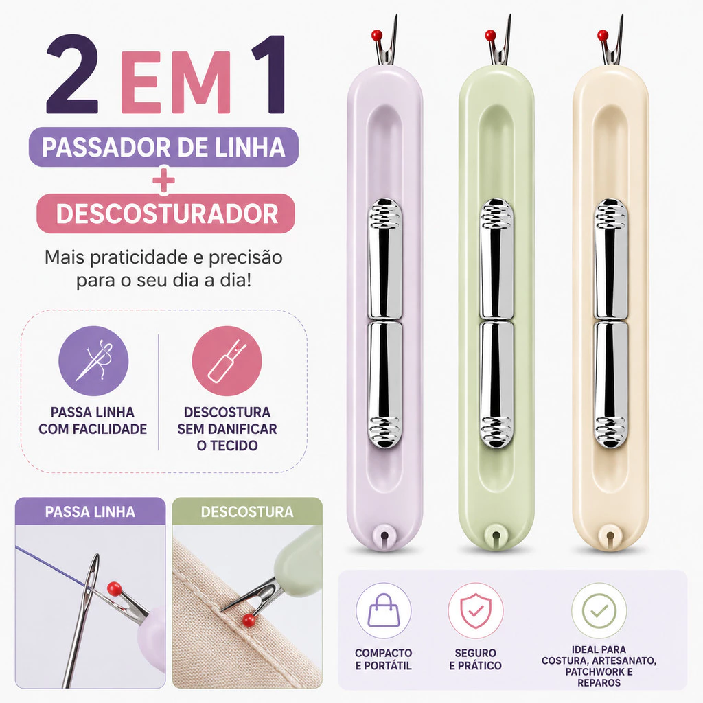 Passador de Agulha 2 em 1 Linha Costura na Agulha Auxiliar Agulha Costura Fácil — imagem 1